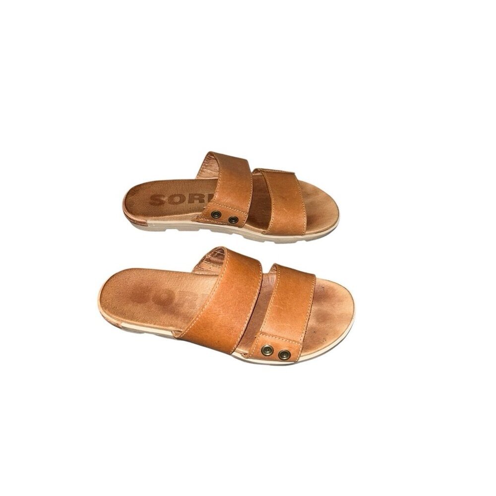 Sorel Torpeda Slide II Brown Leather Slip On Flat Boho Casual Sandals Size 8